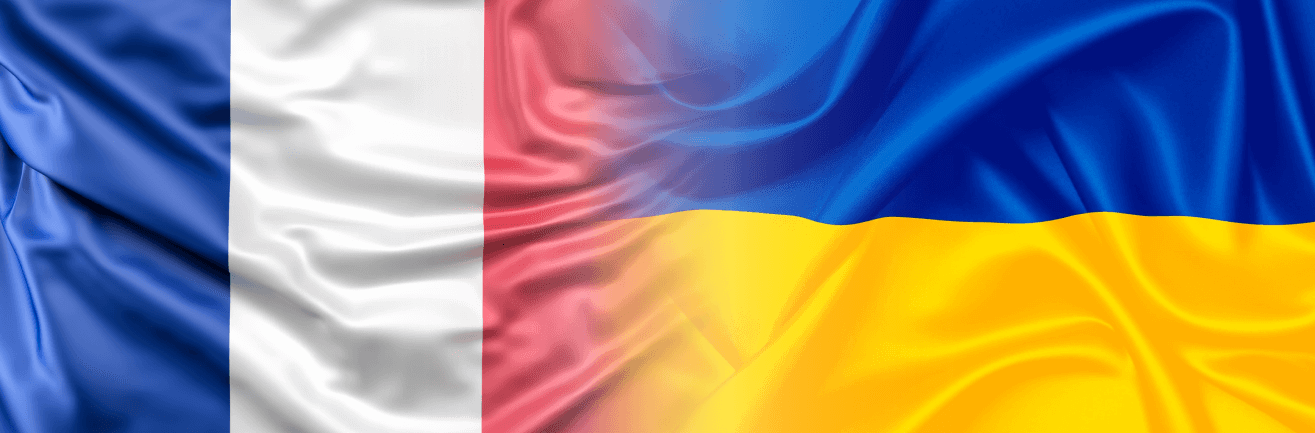 Flag of France merged with flag of Ukraine